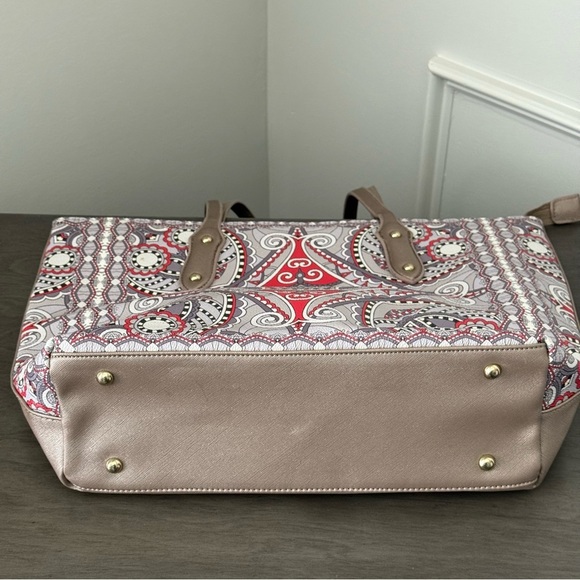 David Jones Stylish Red and Gray Patterned Tote Bag